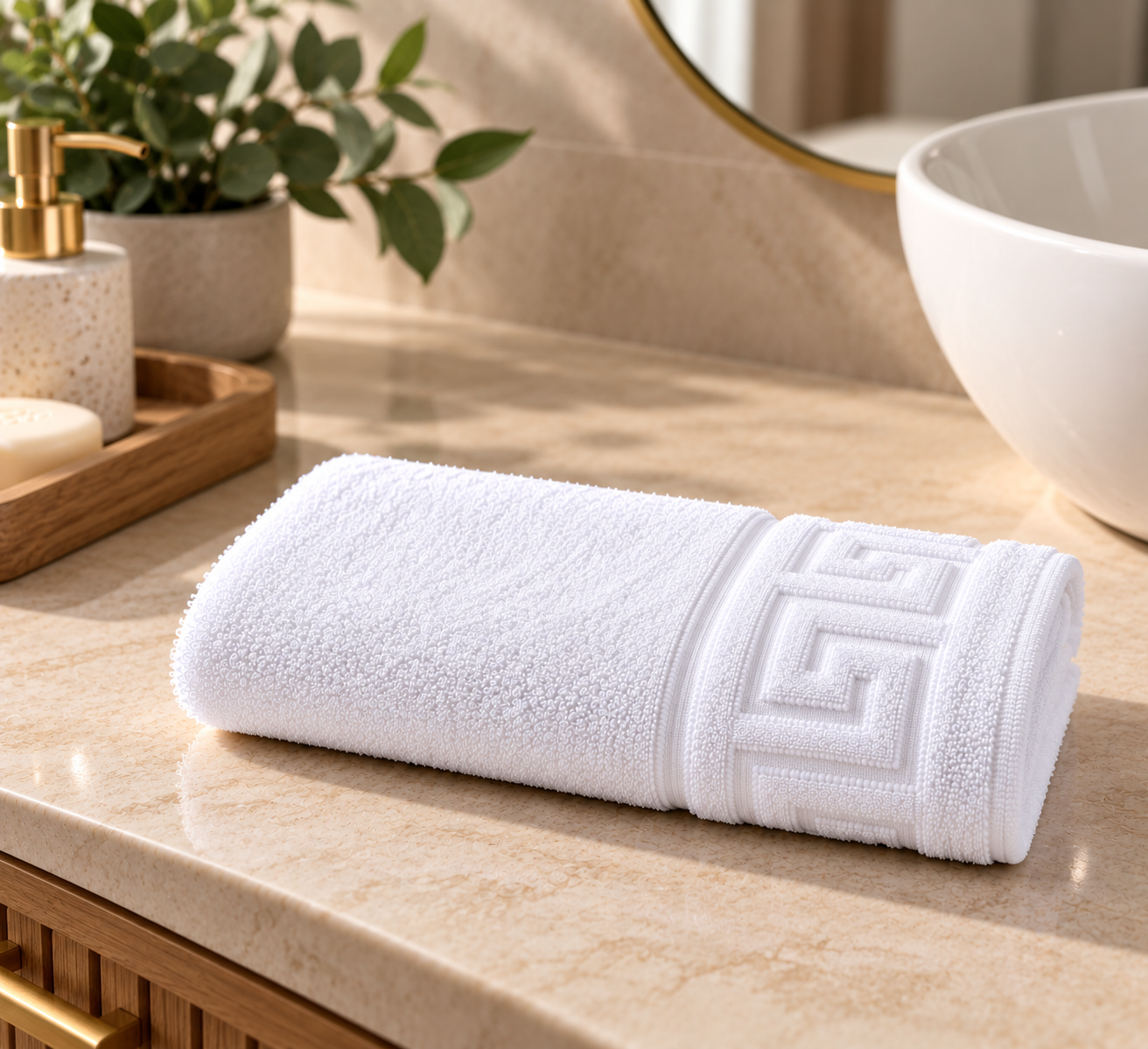 Set 4 Prosoape de Baie Alb 30×50 cm, Greek Border, 500 g/mp - imagine 2
