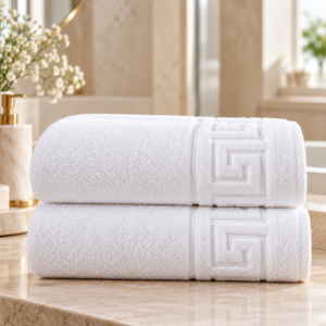 Set 2 Prosoape de Baie Alb 70×140 cm, Greek Border, 500 g/mp