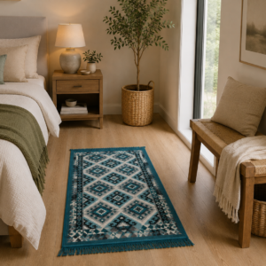 Covor traditional, cu doua fete, dimensiunea 60x150 cm, turcoaz
