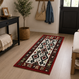 Covor traditional, cu doua fete, dimensiunea 60x150cm, rosu-bej