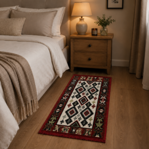 Covor traditional, cu doua fete, dimensiunea 60 x 120cm, rosu-bej - imagine 6