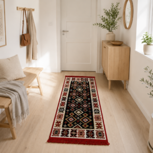 Covor traditional, cu doua fete, dimensiunea 60x150cm, rosu-bej - imagine 5