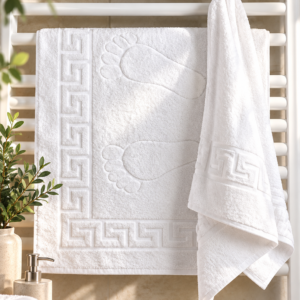 Prosop de picioare alb optic 50x70 cm, 100% bumbac, 600 g/mp, Greek Border