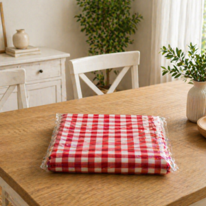 Alternative view of Față de masă bumbac 100%, rosie, 160×220 cm, model geometric, tratament teflon, rezistentă la pete