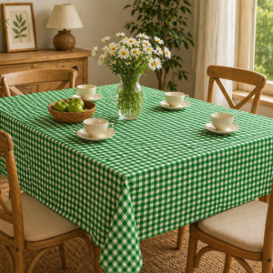 Alternative view of Față de masă bumbac 100%, verde, 120×160 cm, model geometric, tratament teflon, rezistentă la pete