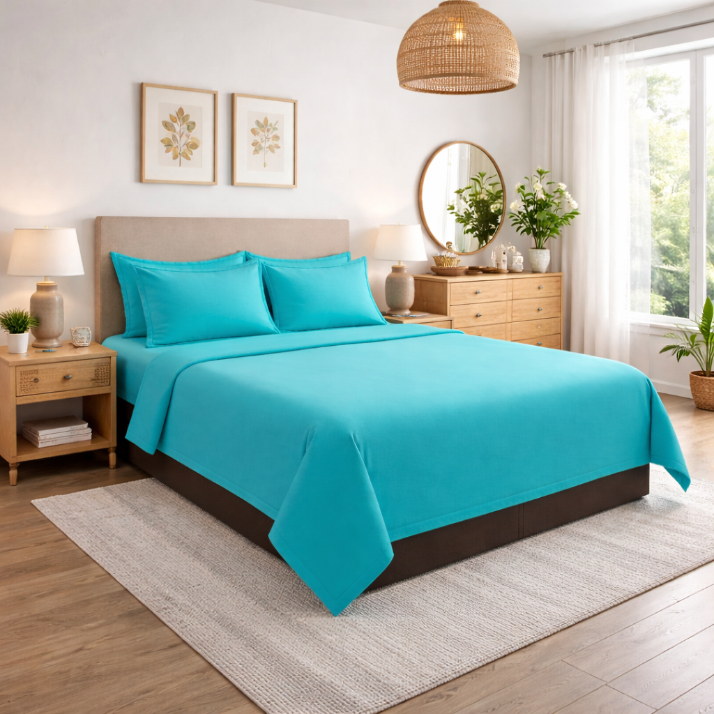 Lenjerie pat King-Size, Bumbac 100% tesatura Ranforce, turcoaz