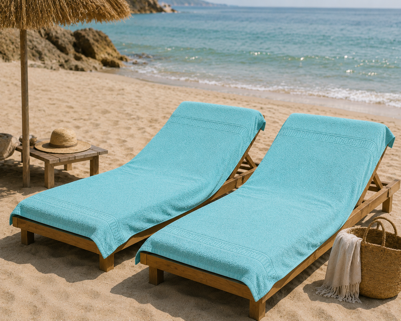 Set 1+1 Prosoape de Plaja XXL Greek Border Turcoaz – 100% Bumbac, 80x180 cm, 500 gr/mp - imagine 2