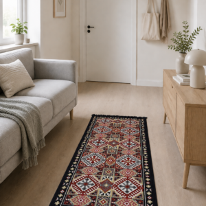 Covor traditional, cu doua fete, dimensiunea 60x120 cm, bleumarin-bej