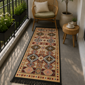 Covor traditional, cu doua fete, dimensiunea 60x120 cm, bleumarin-bej - imagine 4