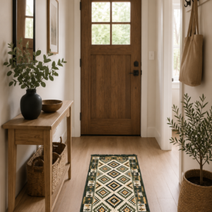 Covor traditional, cu doua fete, dimensiunea 60x120 cm, verde-bej