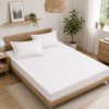 Husa de Saltea Universala 160x200 / 180x200 cm, Damasc cu 2 Fete de Perna 50x70 cm, alba
