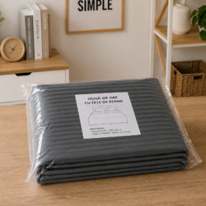 Husa de Saltea Universala 160x200 / 180x200 cm, Damasc cu 2 Fete de Perna 50x70 cm, gri antracit - imagine 3