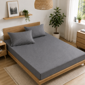 Husa de Saltea Universala 160x200 / 180x200 cm, Damasc cu 2 Fete de Perna 50x70 cm, gri antracit