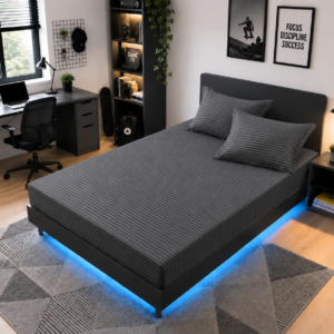 Husa de Saltea Universala 160x200 / 180x200 cm, Damasc cu 2 Fete de Perna 50x70 cm, gri antracit - imagine 2