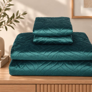 Set Cuvertura de Pat din Catifea 220x240 cm + 2 Fețe de Perna, verde - imagine 2