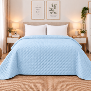 Cuvertură Matlasată Elite Home, Uni, 100% Microfibră, 200x220 cm, culoare albastru deschis
