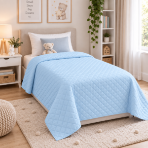 Cuvertură Matlasată Elite Home, Uni, 100% Microfibră, 150x210 cm, culoare albastru deschis
