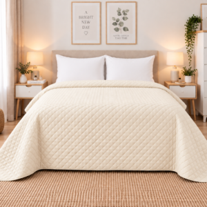 Cuvertură Matlasată Elite Home, Uni, 100% Microfibră, 200x220 cm, culoare ivoire