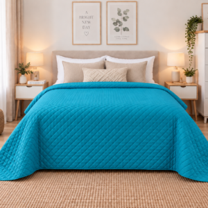 Cuvertură Matlasată Elite Home, Uni, 100% Microfibră, 200x220 cm, culoare Turcoaz