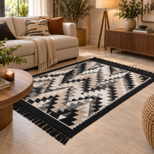 Covor traditional, cu doua fete, dimensiunea 120x180cm, negru-bej - imagine 2