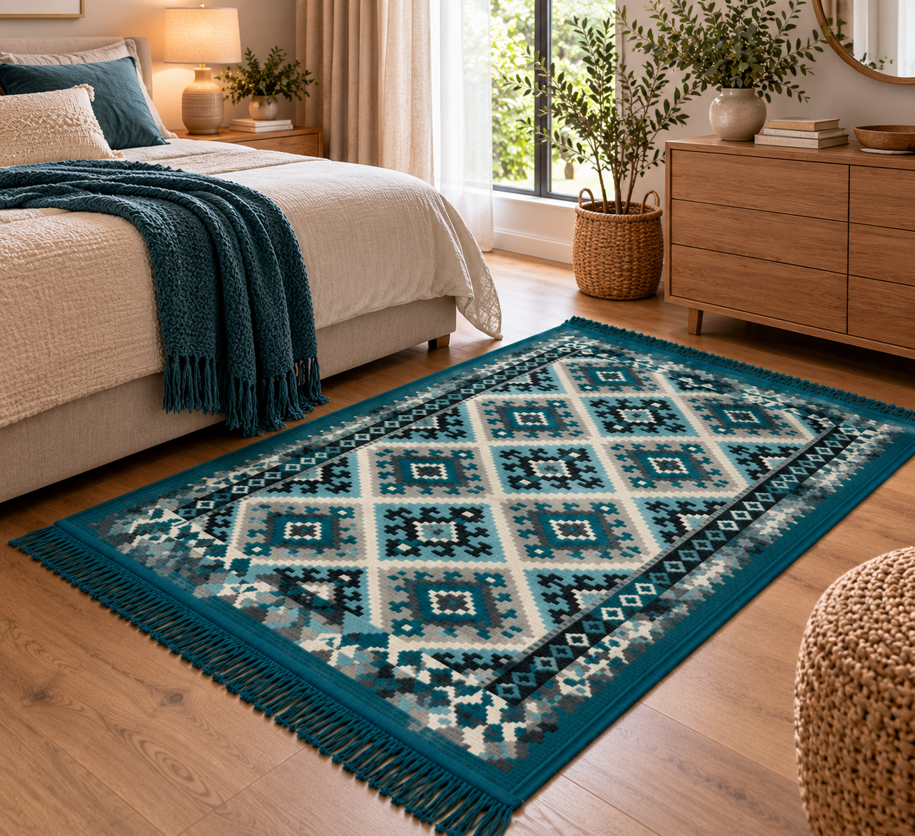 Covor traditional, cu doua fete, dimensiunea 120x180cm, turcoaz