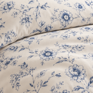 Lenjerie de Pat 2 Persoane 100% Bumbac, 4 Piese – Imprimeu Floral Bleu - imagine 4