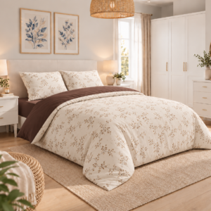 Alternative view of Lenjerie de Pat 2 Persoane 100% Bumbac, 4 Piese – Imprimeu floral maro