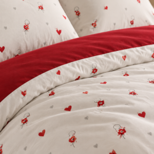 Lenjerie de Pat 2 Persoane 100% Bumbac, 4 Piese – Imprimeu inimi rosii - imagine 3